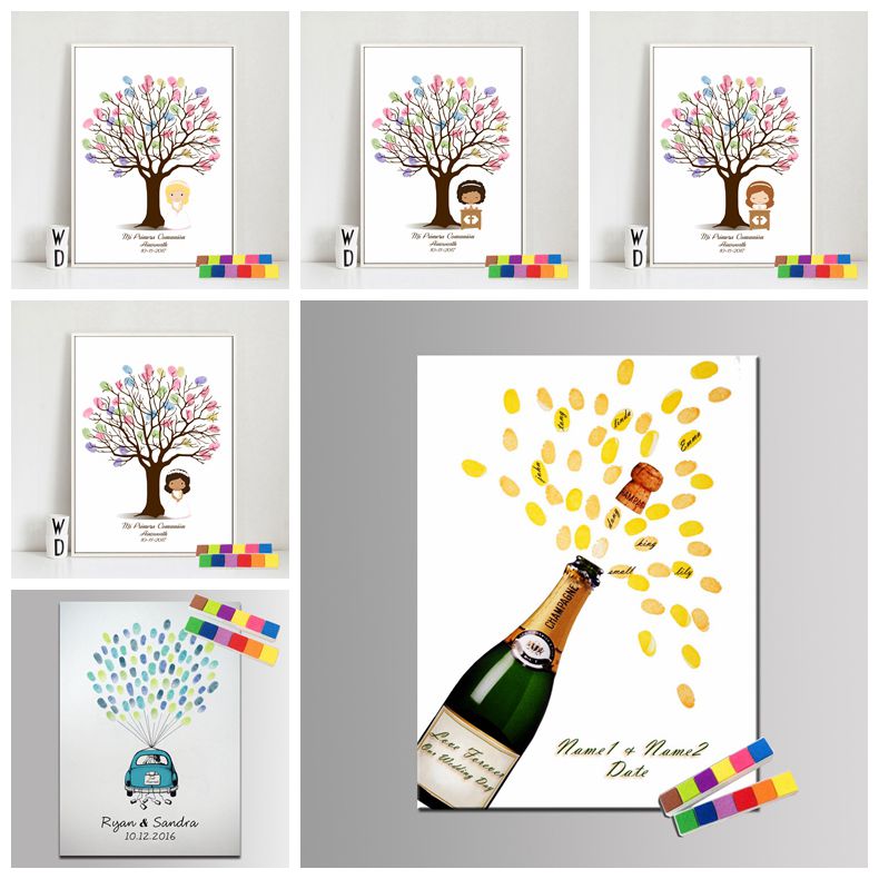 Personalized Guest Book - หนังสืองานแต่งงานส่วนบุคคลงานแต่งงานของขวัญสําหรับผู้เข้าพัก Lovebird ลายนิ้วมือภาพวาดต้นไม้ตกแต่ง Livre D'or Mariage