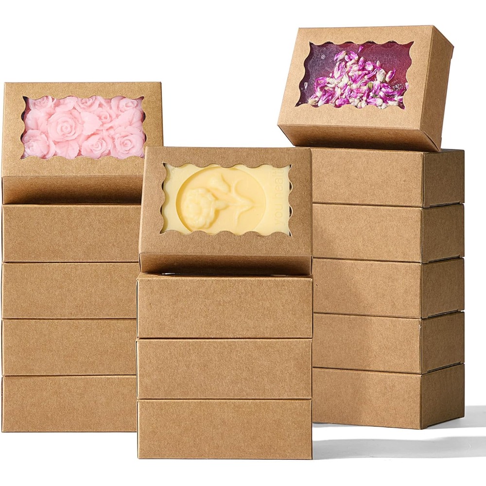 Wedding Favor Box - กล่องสบู่กระดาษคราฟท์ 40 ชิ้น พร้อมหน้าต่างใส บรรจุภัณฑ์ของขวัญขนาดเล็กสำหรับสบู่โฮมเมด มาการอง