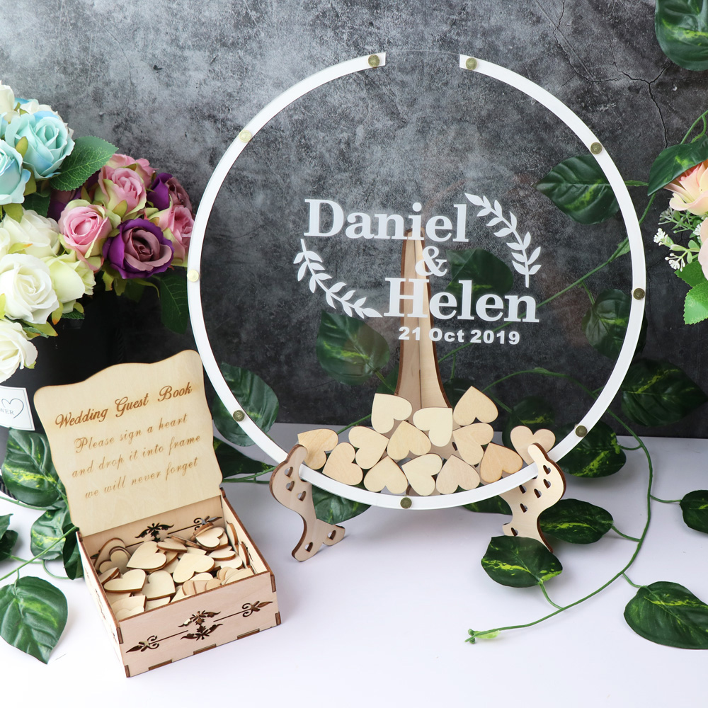 Personalized Guest Book - อะคริลิคส่วนบุคคลกลมหนังสือแขกทางเลือกอะคริลิควางด้านบนหนังสือแขกแต่งงานไม้วงกลมป้ายชื่องานแต่งงาน