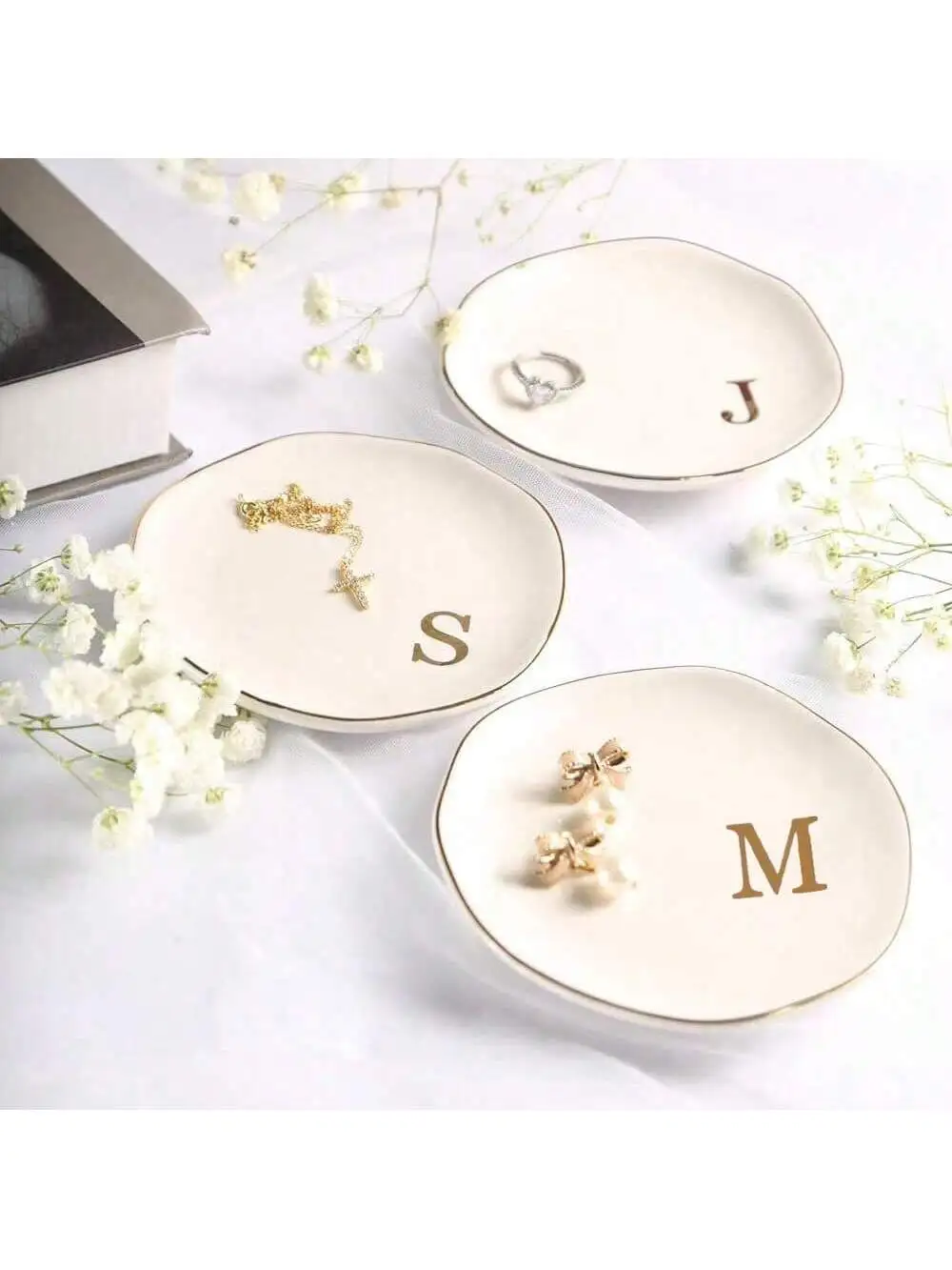 Wedding Z - เริ่มต้นแหวนจานเครื่องประดับถาดส่วนบุคคล A-Z Monogrammed ของขวัญงานแต่งงานสําหรับผู้หญิงเพื่อนน้องสาว,เซรามิคสีขาว