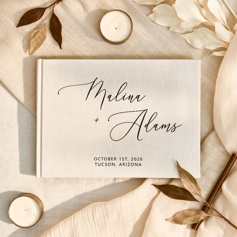 Personalized Guest Book - สมุดภาพอัลบั้มรูปภาพสำหรับแขกแบบส่วนตัว, สมุดภาพสำหรับงานหมั้นและงานครบรอบ, อัลบั้มภาพงานแต่งงานผ้าลินิน, สมุดภาพสำหรับแขกงานแต่งงาน