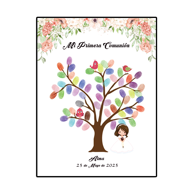 Personalized Guest Book - ส่วนบุคคลธีมชื่อวันที่ลายนิ้วมือ DIY ภาพวาดสมุดเยี่ยมสําหรับสาว First Holy Communion