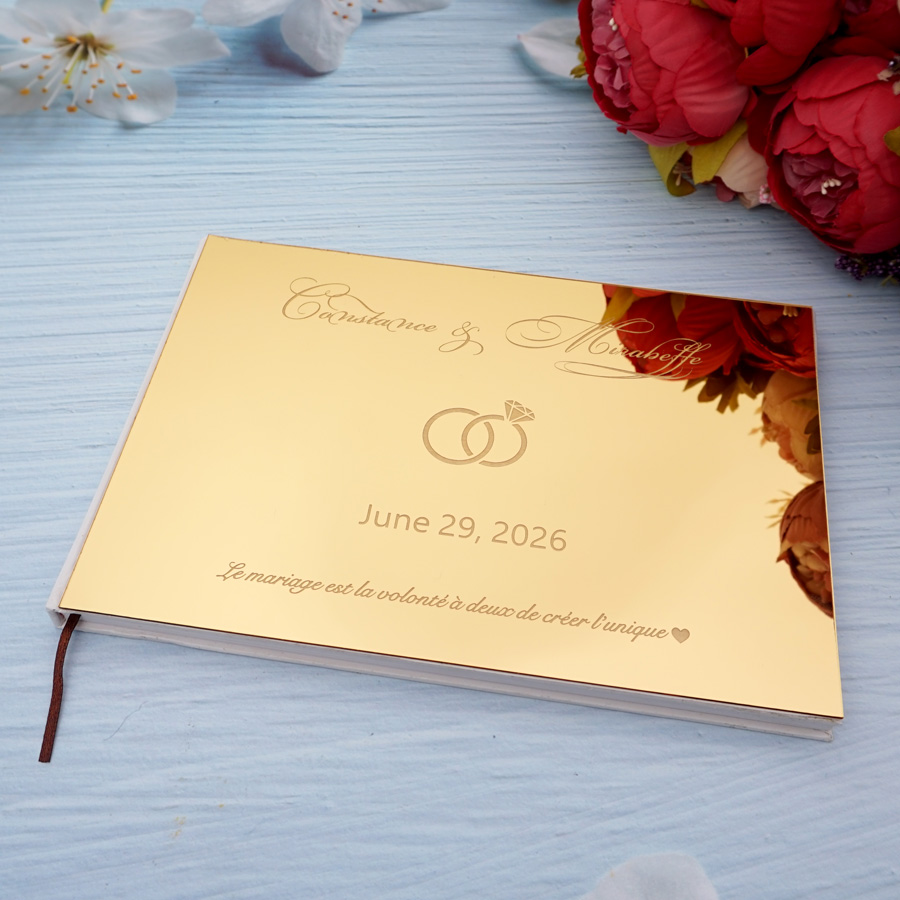 Personalized Guest Book - ส่วนบุคคลงานแต่งงานที่กําหนดเองลายเซ็นสมุดเยี่ยมกระจกอะคริลิคแผนกต้อนรับหนังสือหมั้นแหวนออกแบบสมุดภาพ Party Favors