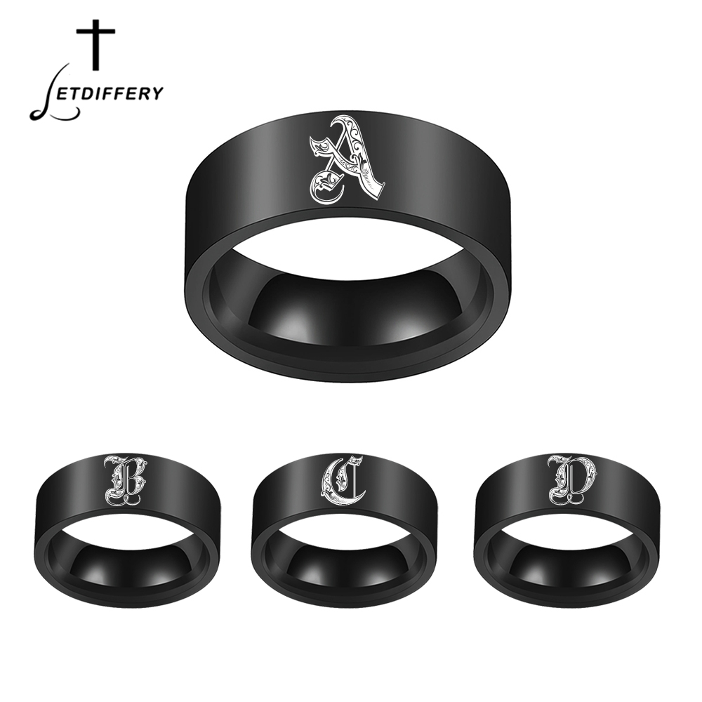 Wedding Z - Letdiffery ที่กําหนดเองแกะสลักอักษร A ถึง Z แหวนผู้ชาย
