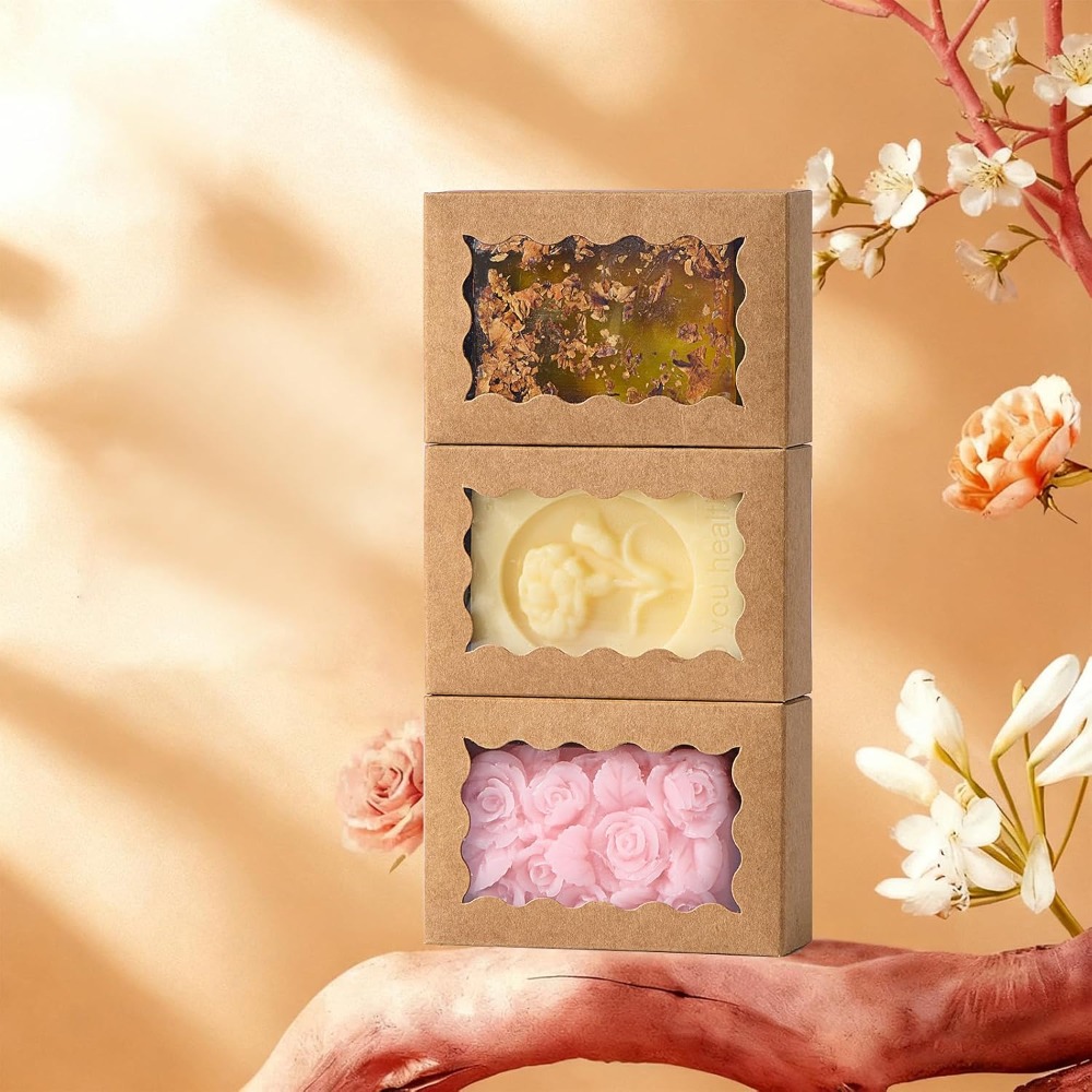 Wedding Favor Box - กล่องของขวัญสีน้ำตาลคราฟท์พร้อมหน้าต่างใส ขนาด 3.5x2.36x1.2 นิ้ว 40 ชิ้น